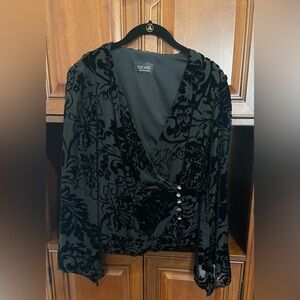 Xscape Black Blouse with Velvet Design